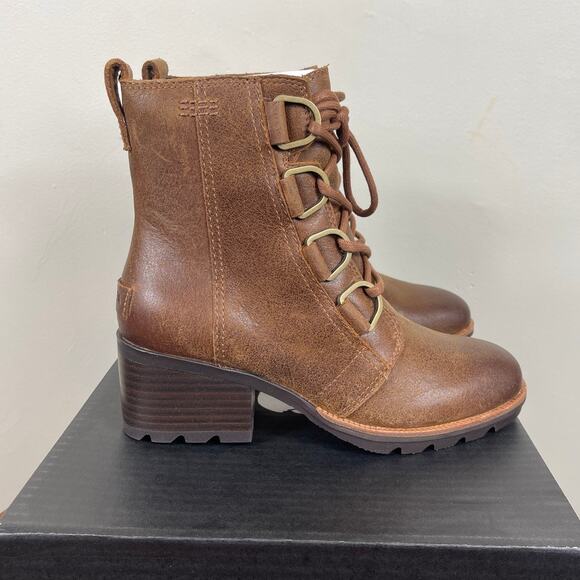 New Sorel Cate Lace Up Boots in Velvet Tan Leather Women's Size 5 - Picture 5 of 8